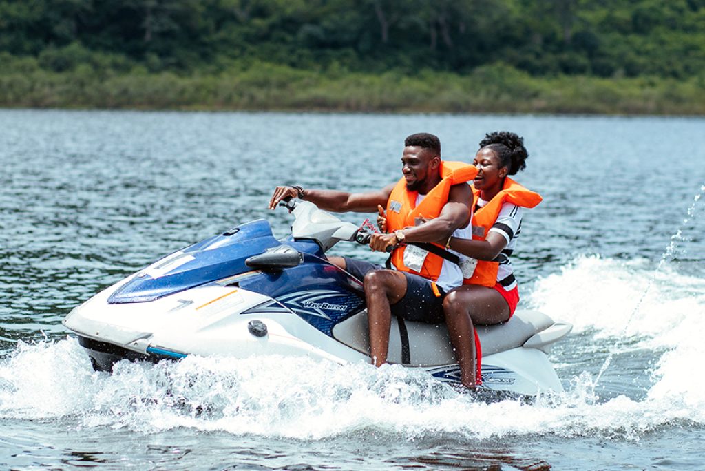 Volta Lake boat cruising